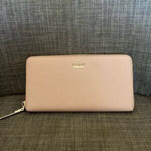 Kate Spade Brynn Continental Pink Textured Leather Large Zip Wallet MSRP $239